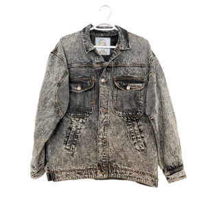 Whipp Vintage Men's Black Acid Wash Denim Jean Jacket 90s XL Large 48 In. Chest